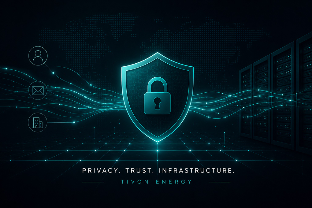 Secure digital infrastructure visual representing privacy and data protection for Tivon Energy.